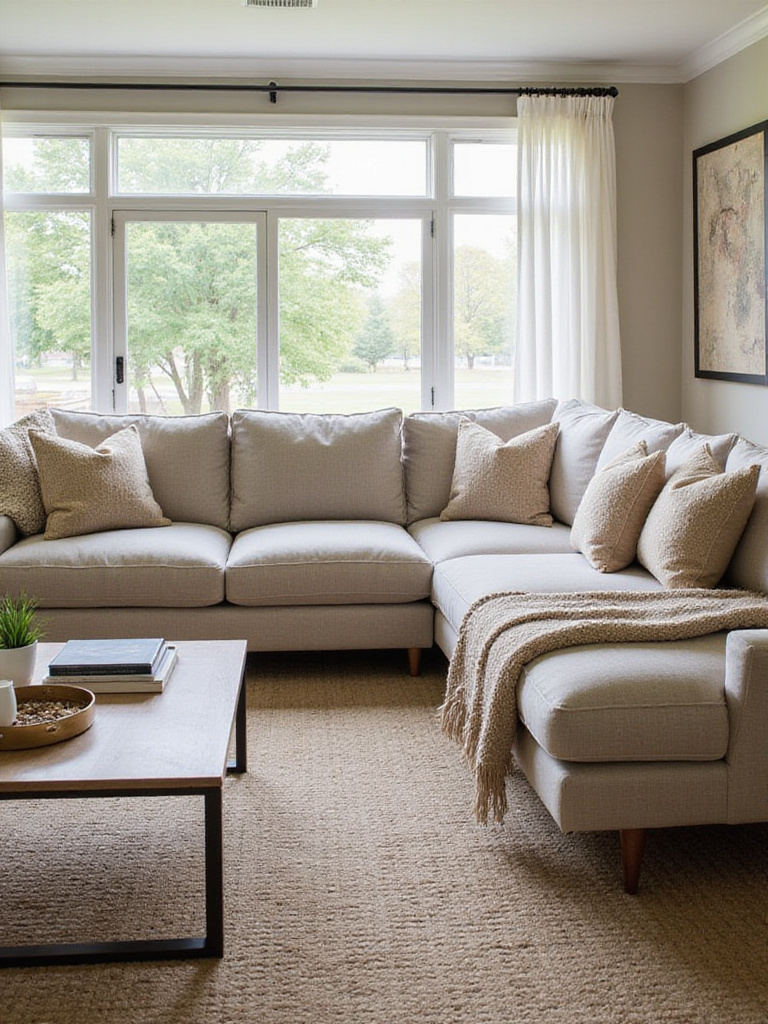 Modern living room with a stylish L-shaped sectional sofa