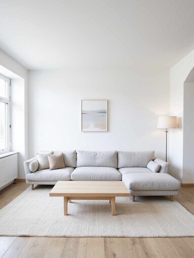 Modern minimalist living room with clean lines and uncluttered space.