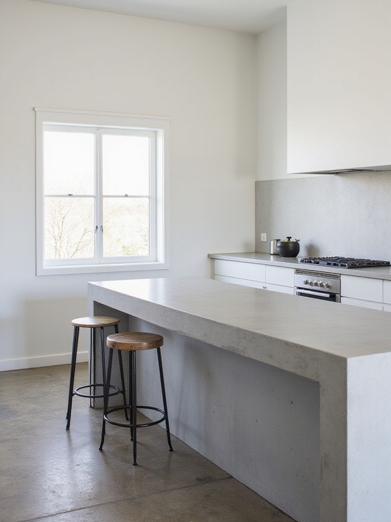 Sleek and modern kitchen bar with a polished concrete countertop, embodying contemporary industrial chic.