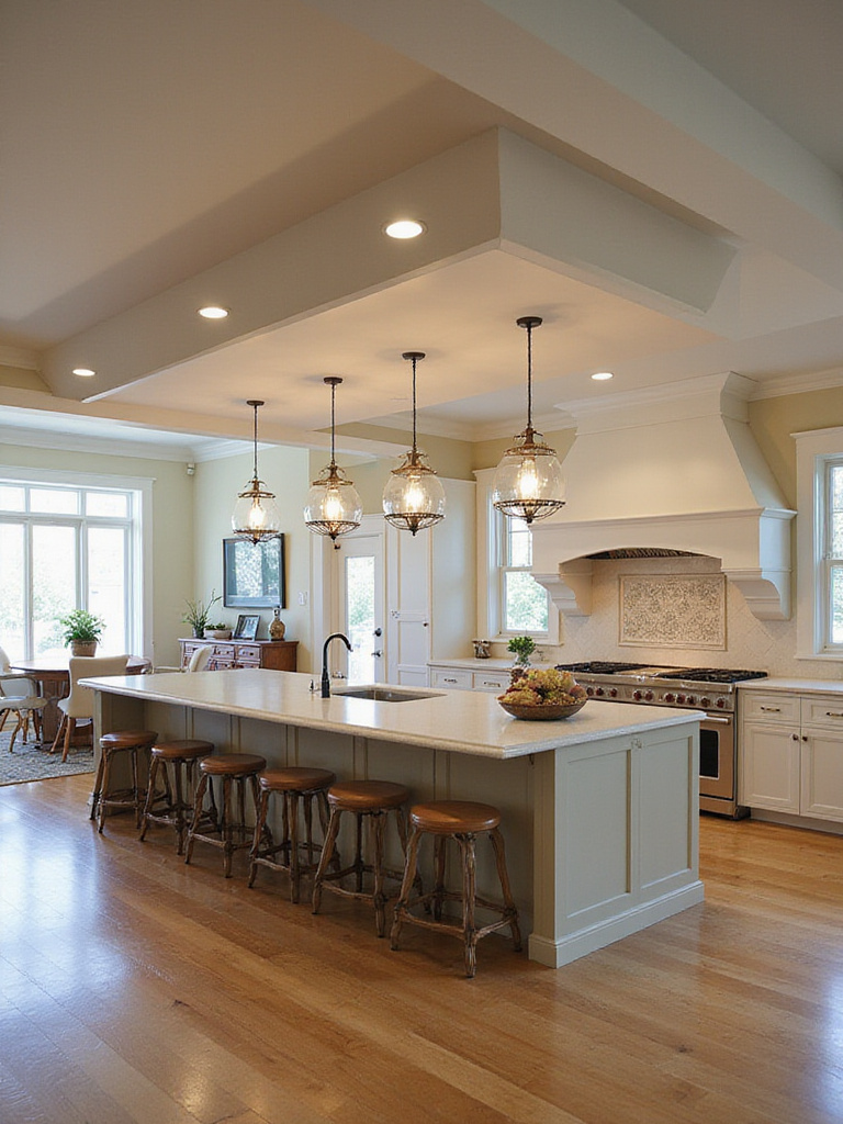 Spacious L-shaped kitchen bar providing ample seating and counter space, creating a sociable hub in the kitchen.