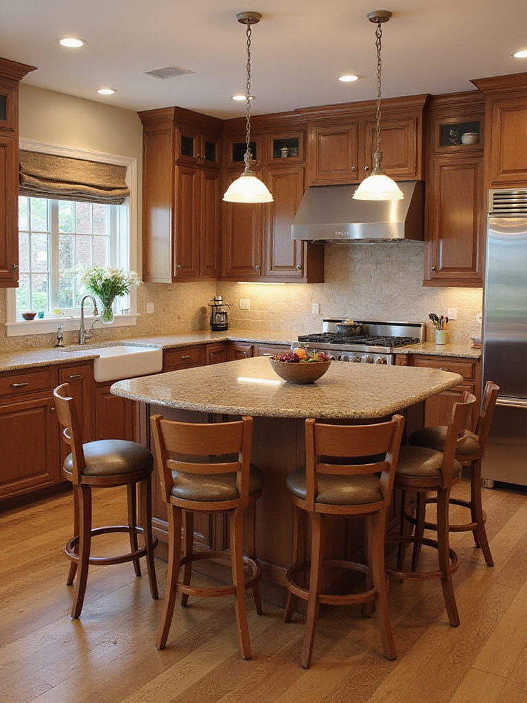 Classic pub-height kitchen bar with tall stools, creating an elevated and distinct social area in the home.