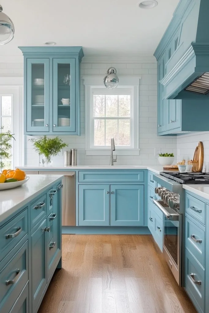 Airy Light Blue Kitchen Cabinets