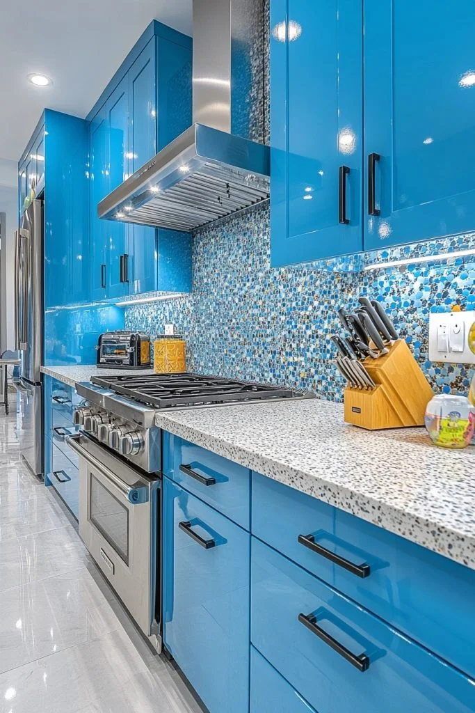 Bold Vibrant Blue Kitchen Cabinets