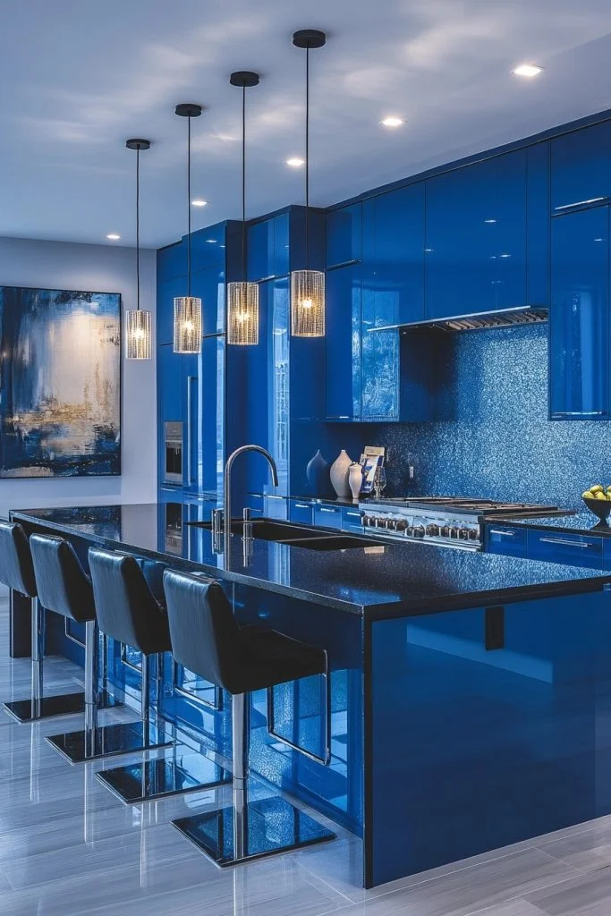 Striking Azure Blue Kitchen Cabinets