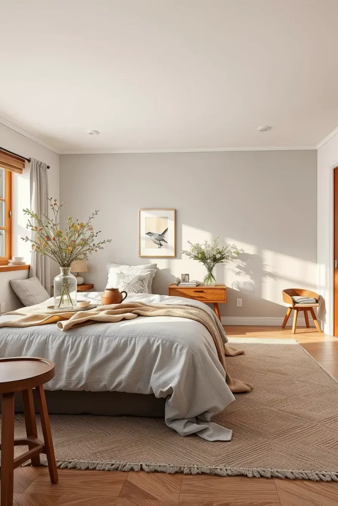 Guest bedroom with neutral tones and cozy accents