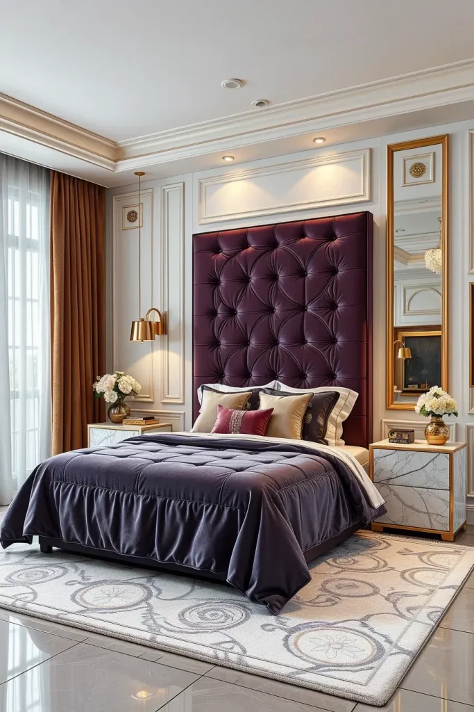 Elegant guest bedroom with metallic accents