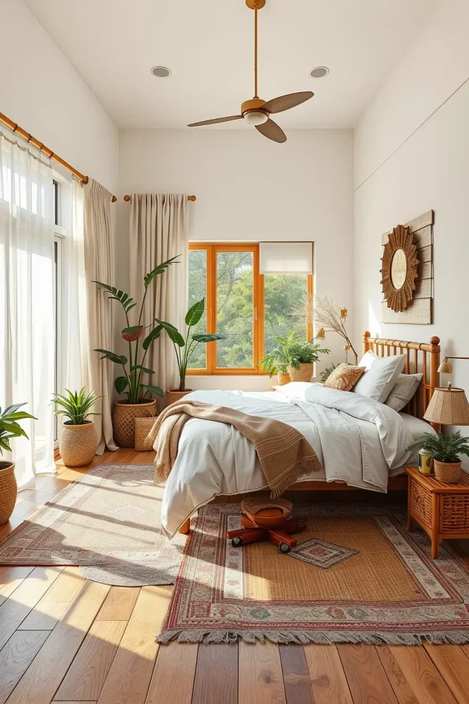 Sustainable guest bedroom with natural light