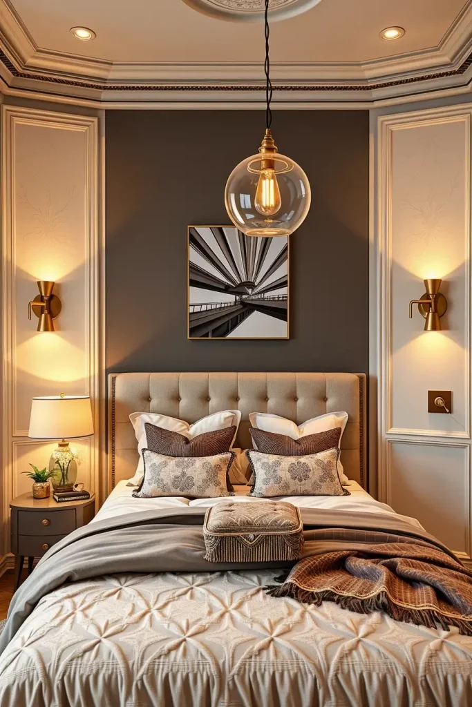 Layered lighting in guest bedroom