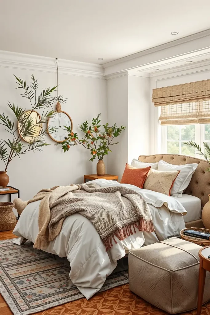 Layered bedding in guest bedroom