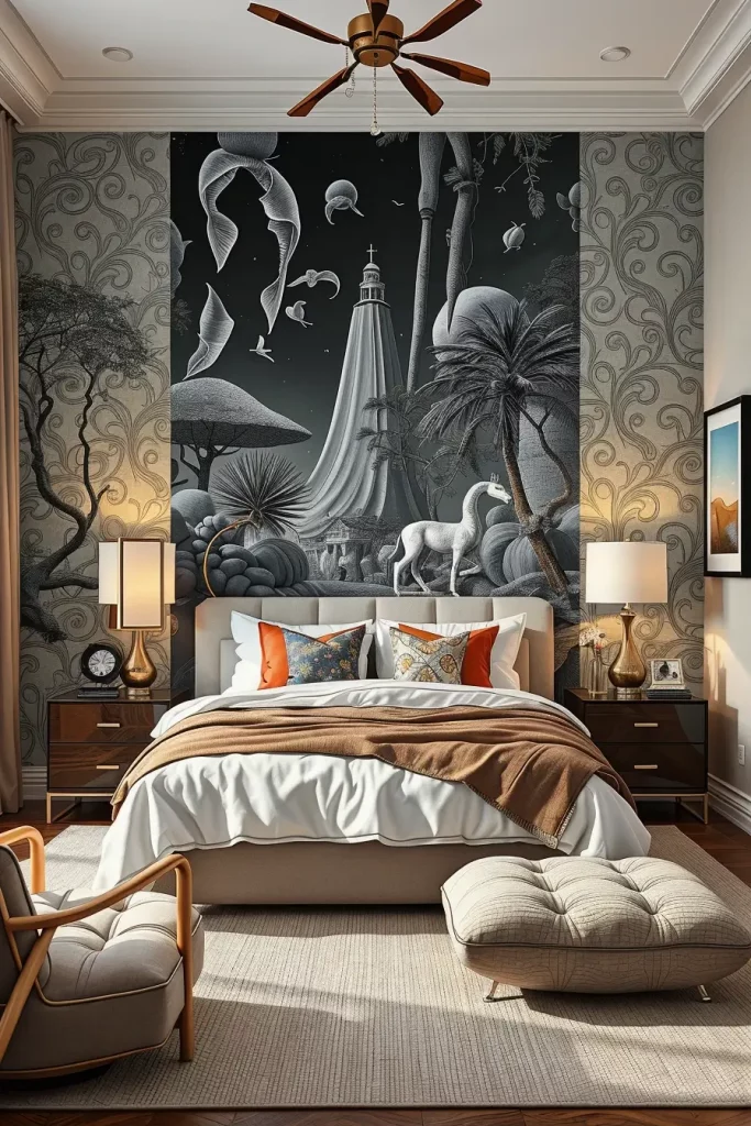 Guest bedroom with statement wall