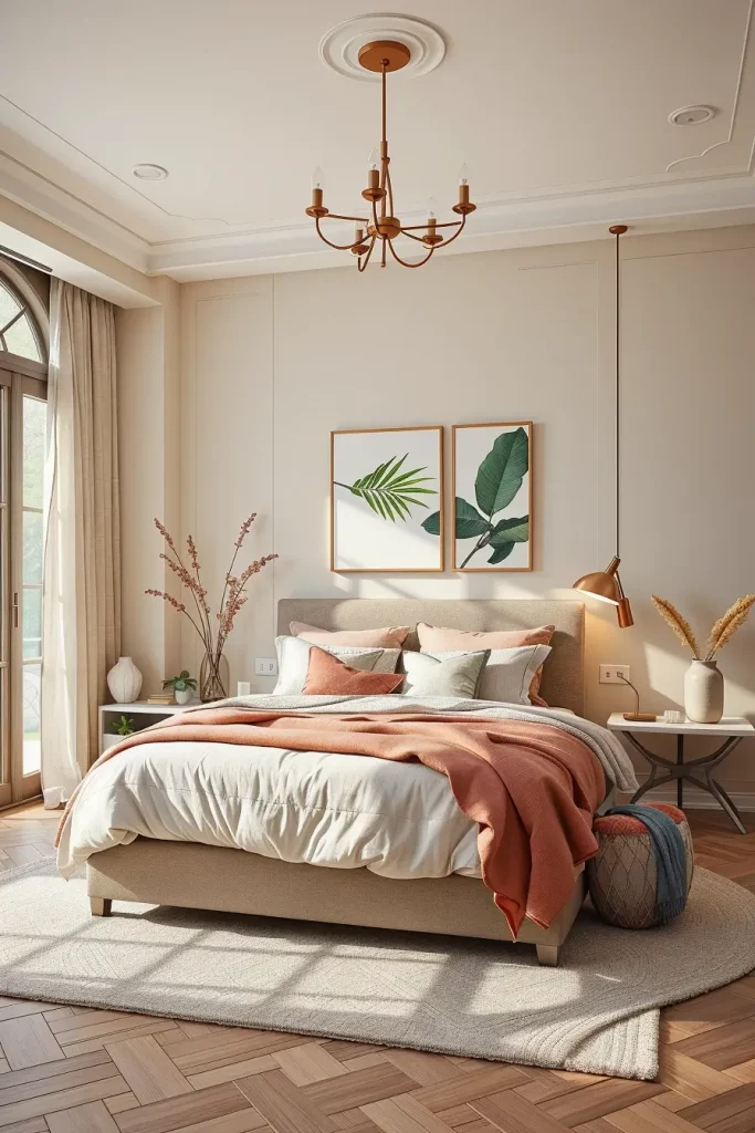 Guest bedroom with trendy color combinations