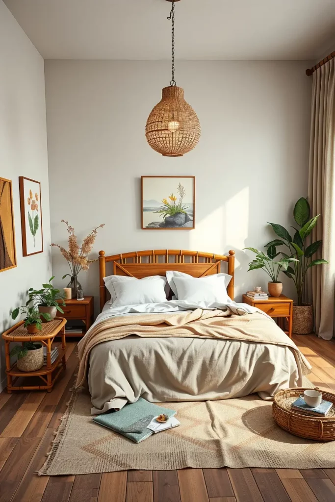 Guest room with organic textures
