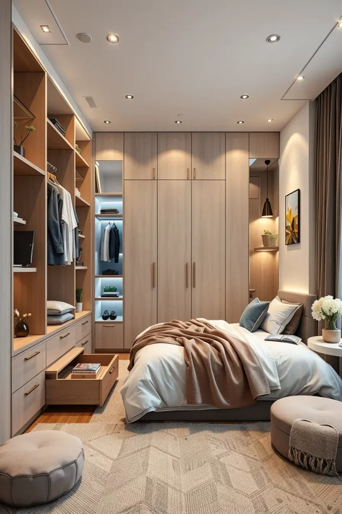 Minimalist guest bedroom with storage