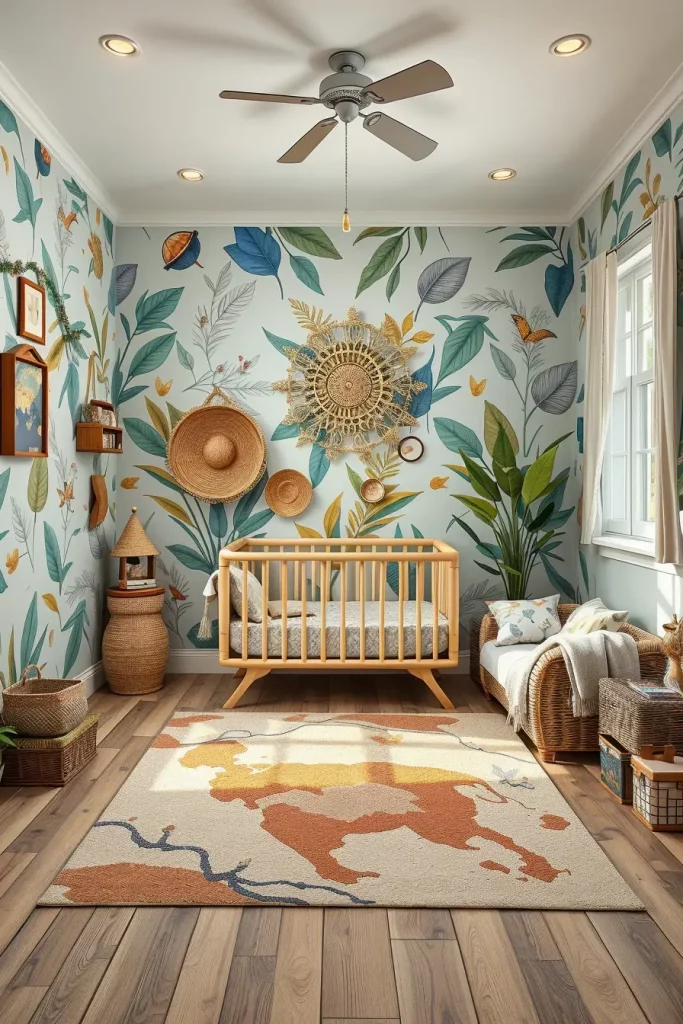 Safari themed nursery with natural elements