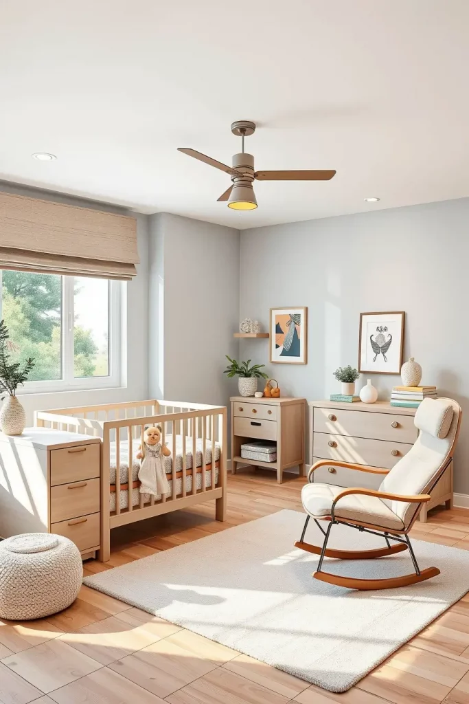 Convertible crib and ergonomic dresser in nursery