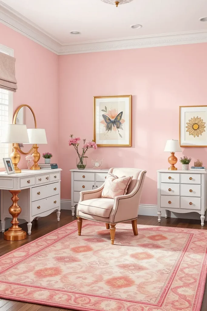Elegant pink and white girl's bedroom