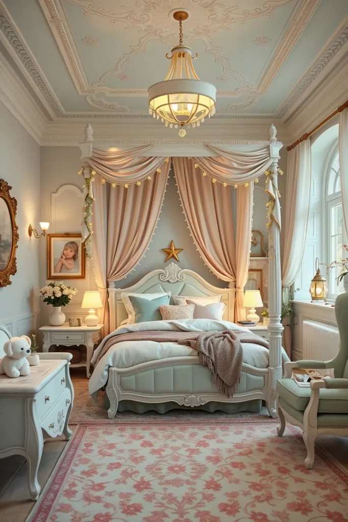 Pastel-themed cozy girl's bedroom