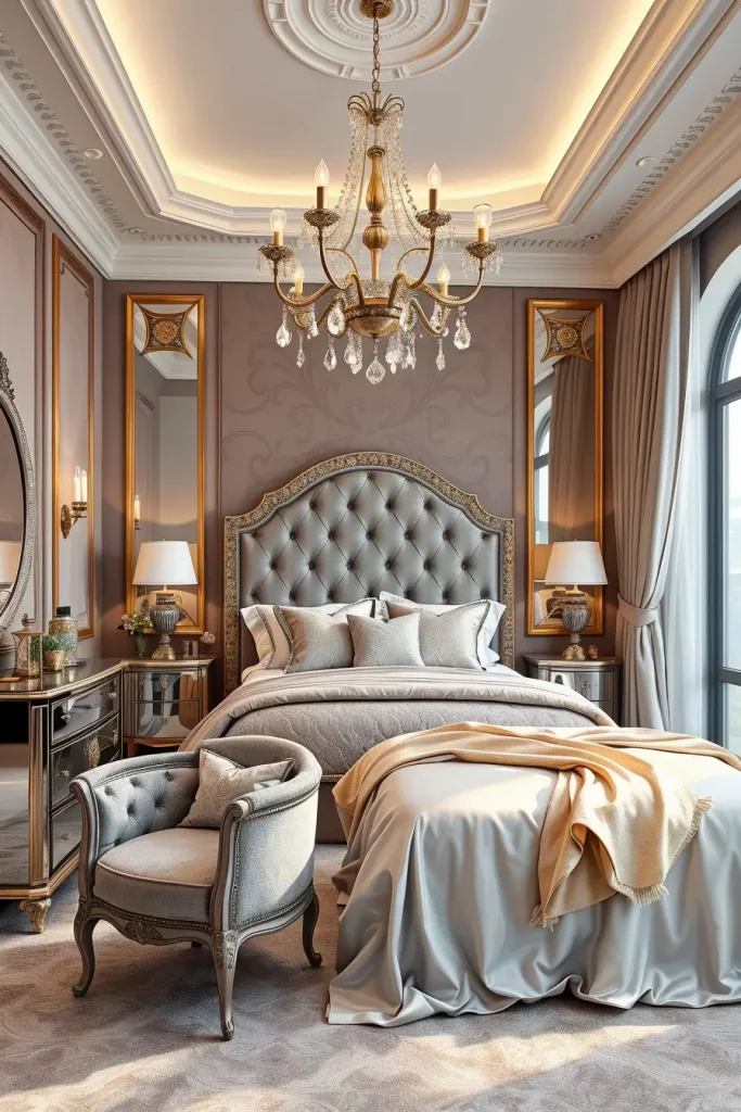 Luxurious bedding and metallic accents