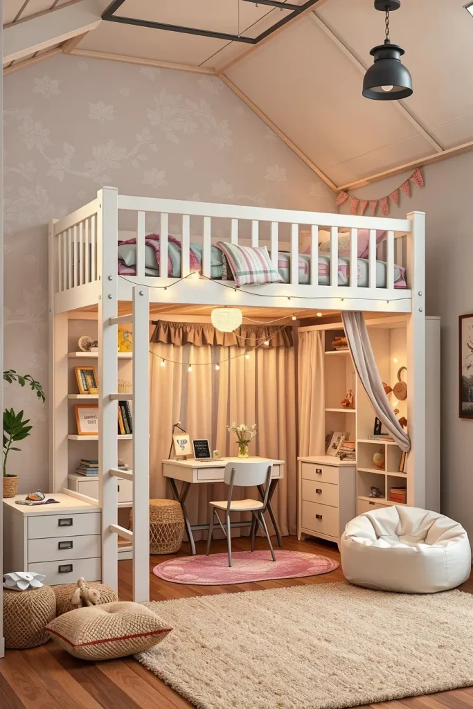 Cozy nook under loft bed