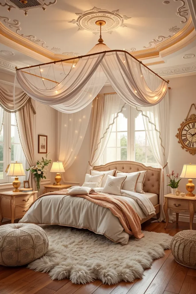Canopy bed with fairy lights