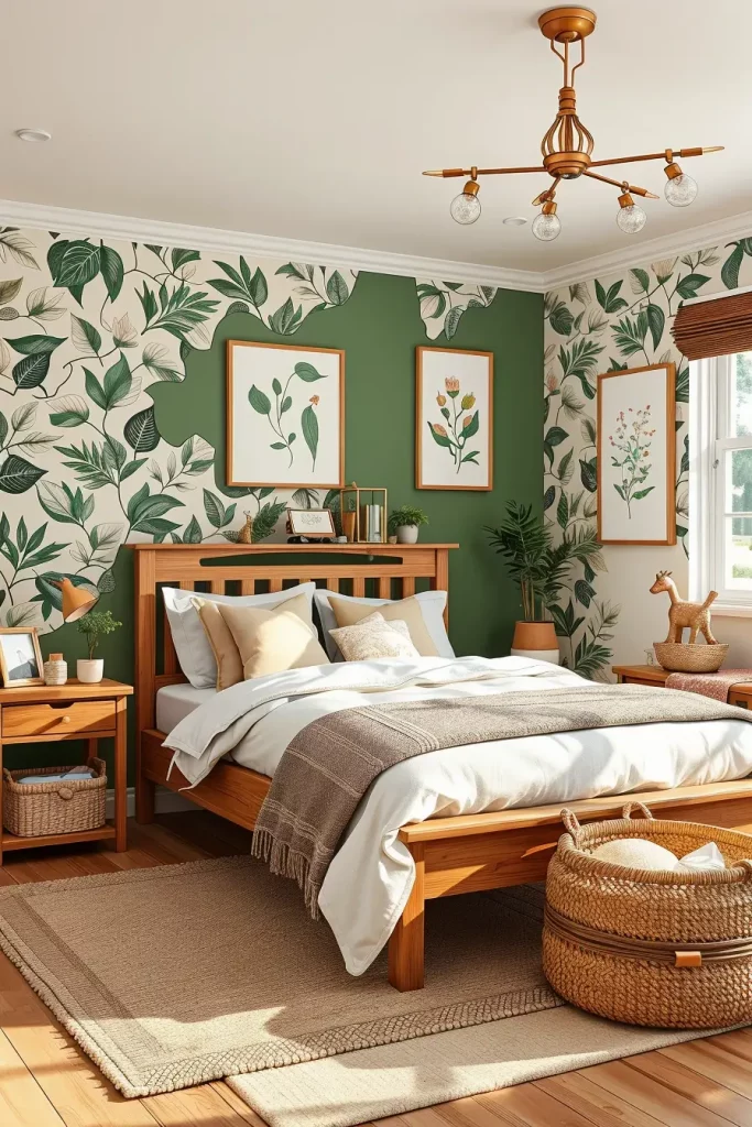 Botanical artwork and woven baskets