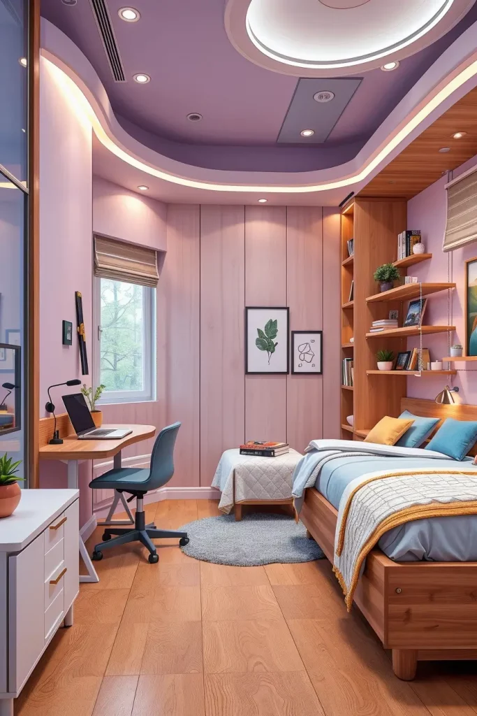 Futuristic girls bedroom with smart furniture