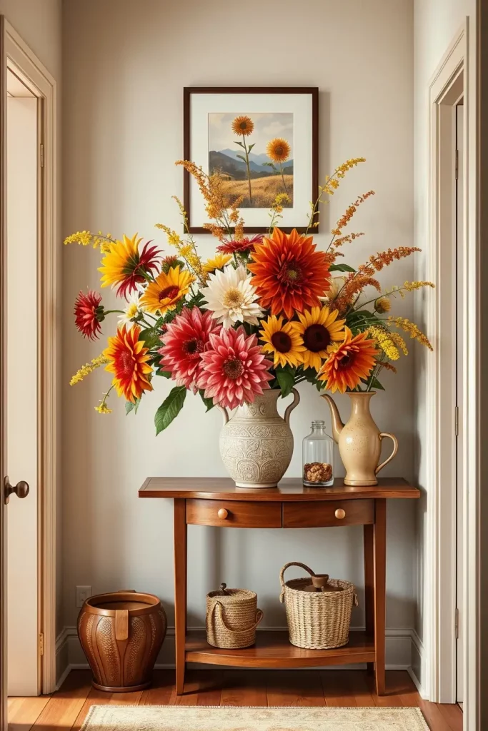 Floral arrangement in hallway