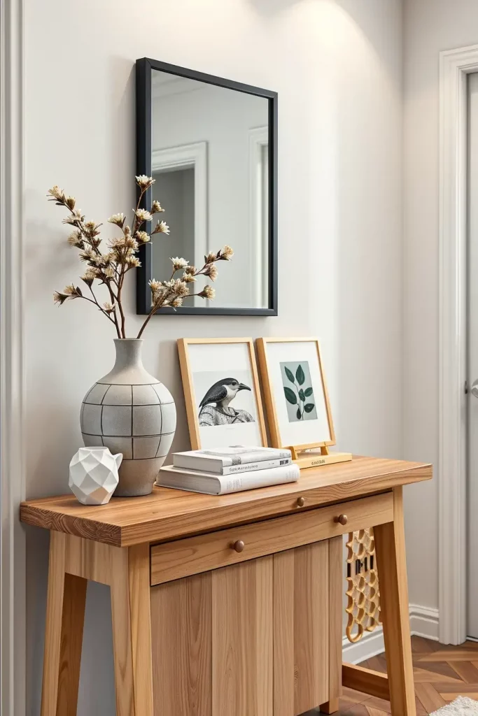 Console table with seasonal decor
