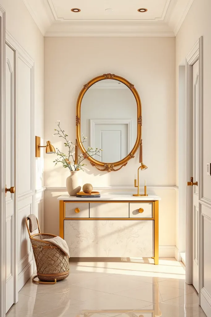 Brass accents in hallway decor