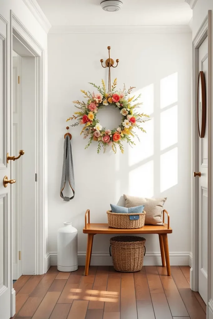 Seasonal wreath on wall hook