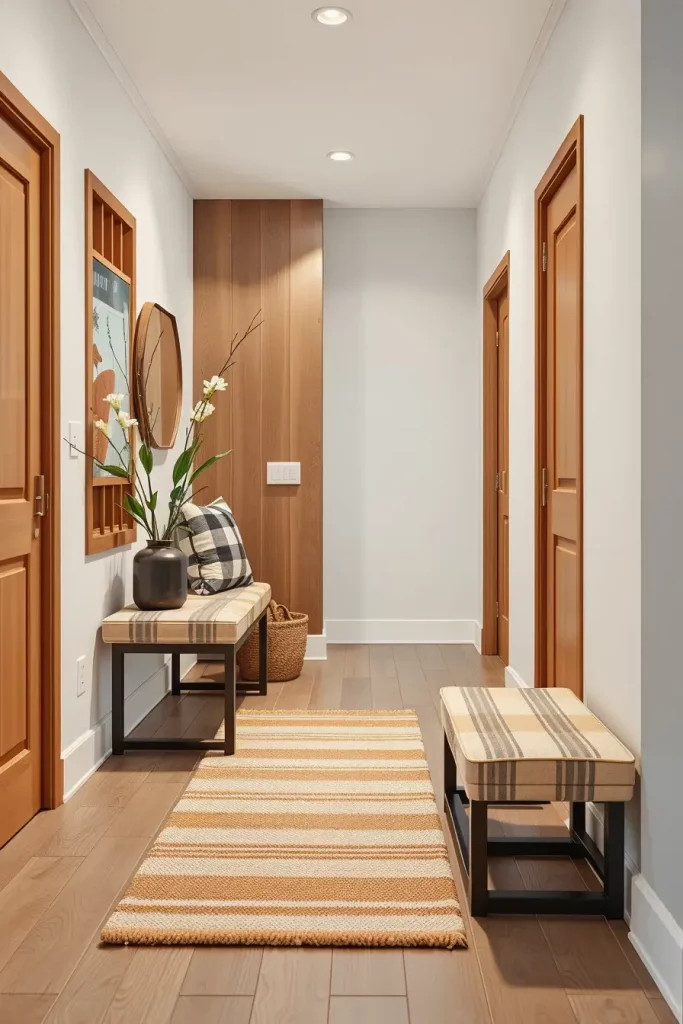 Checkered cushion on bench