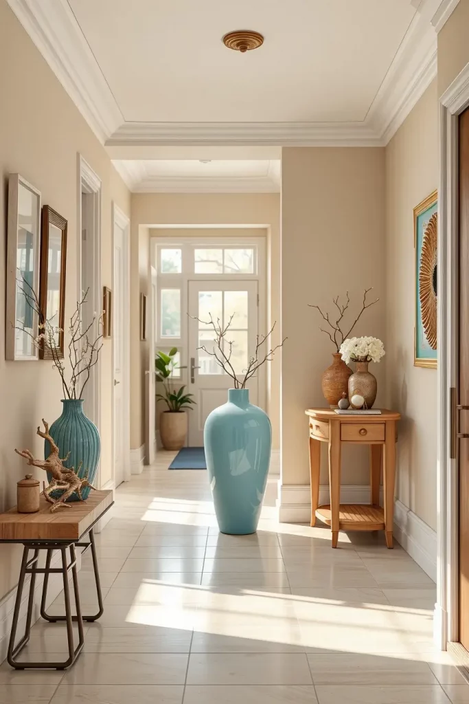 Pale blue hallway accents