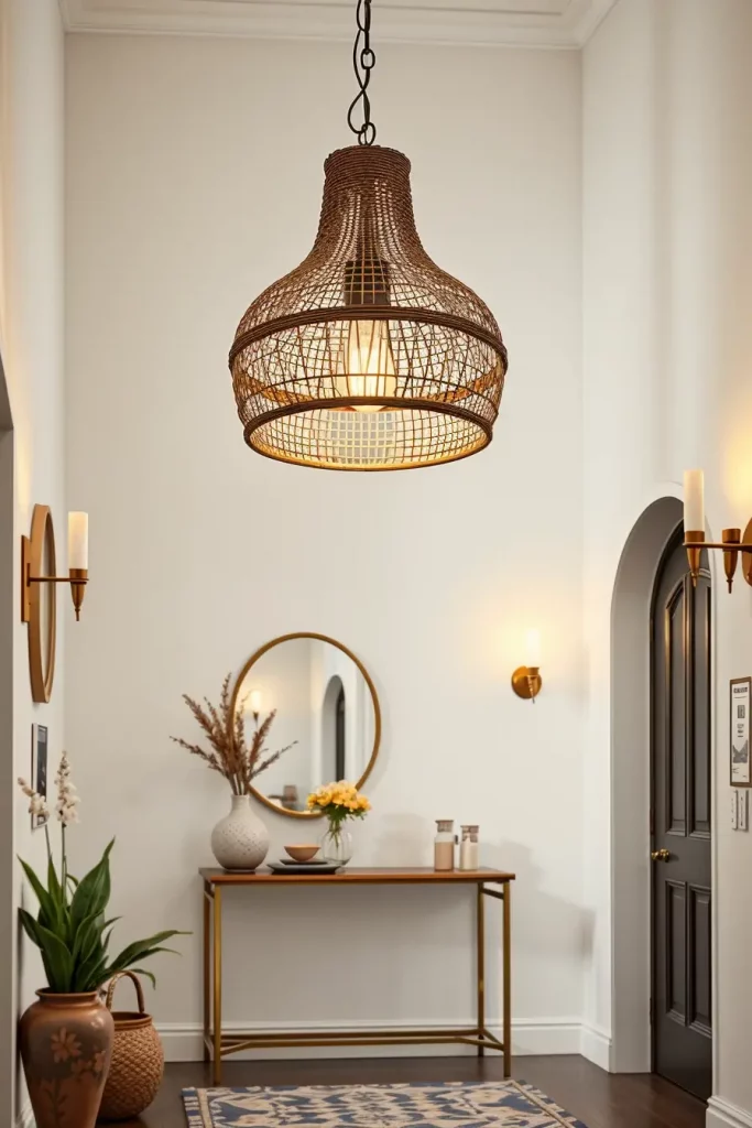 Statement pendant light in hallway