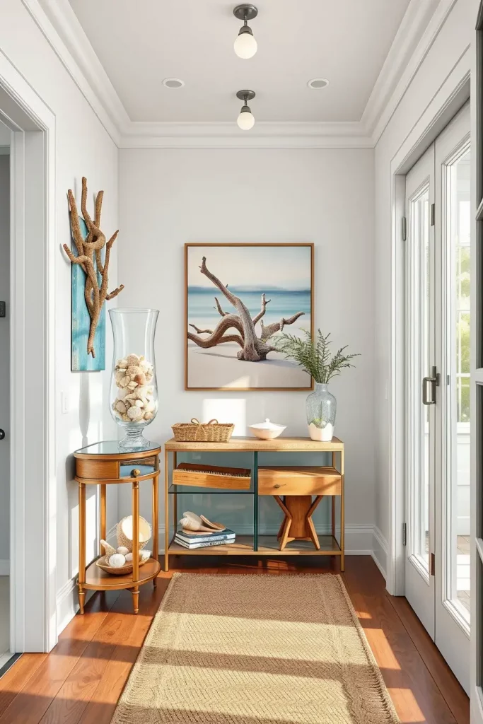 Driftwood art in hallway