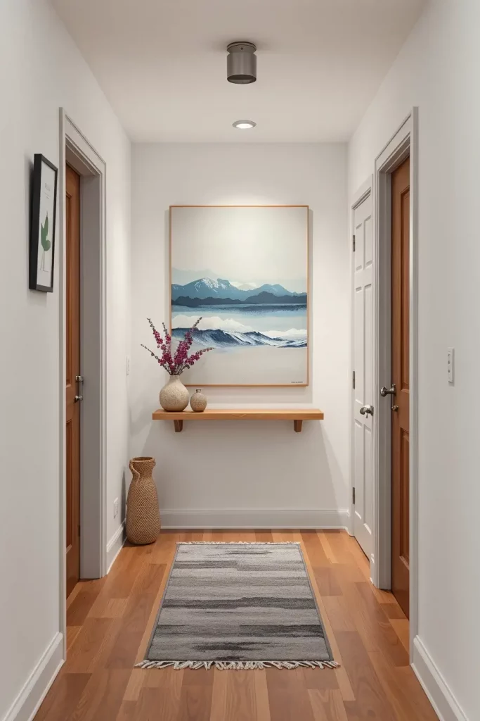 Skyline silhouette mural in hallway