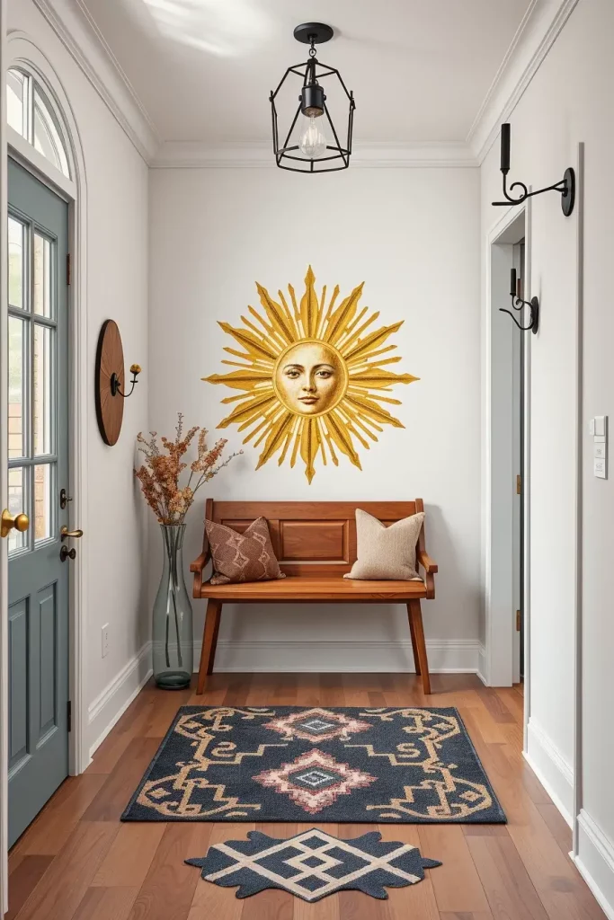 Entryway with sunburst mural