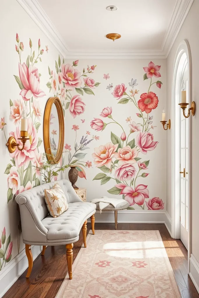 Floral mural in hallway