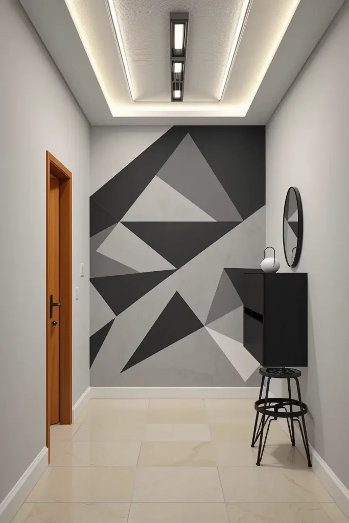 Geometric mural in hallway