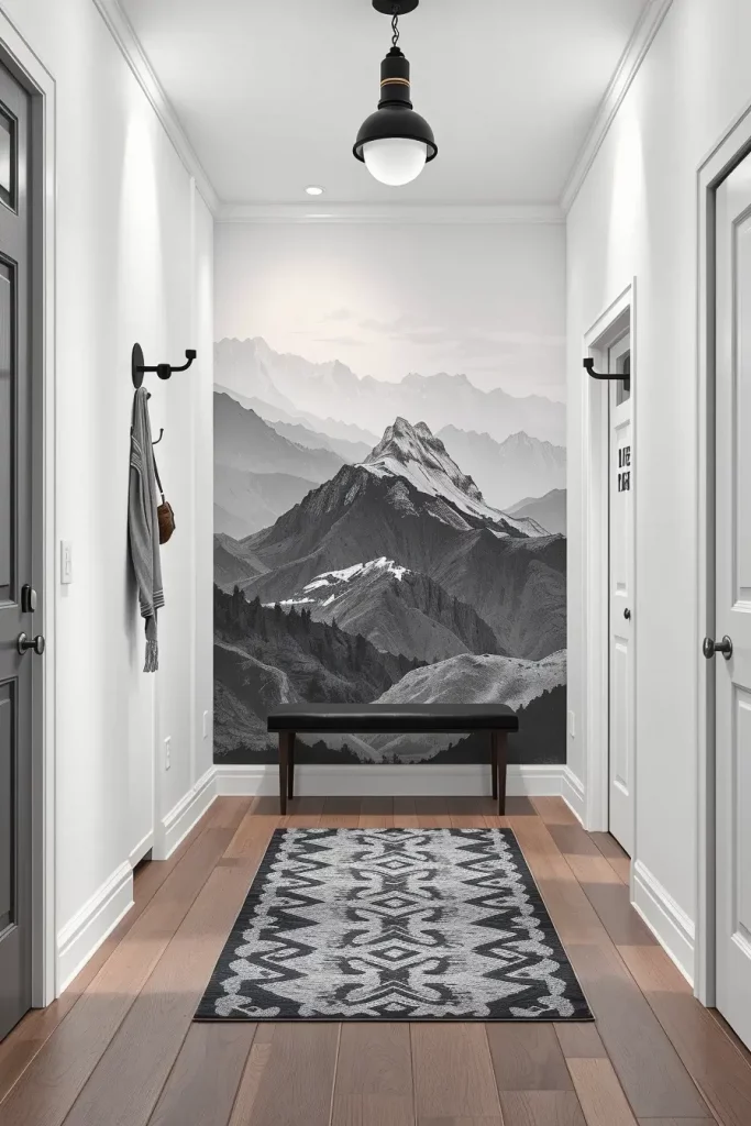 Grayscale mountain mural