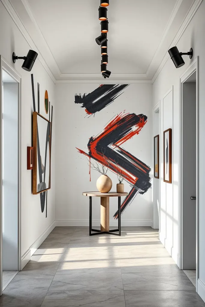 Contemporary hallway with brushstroke art