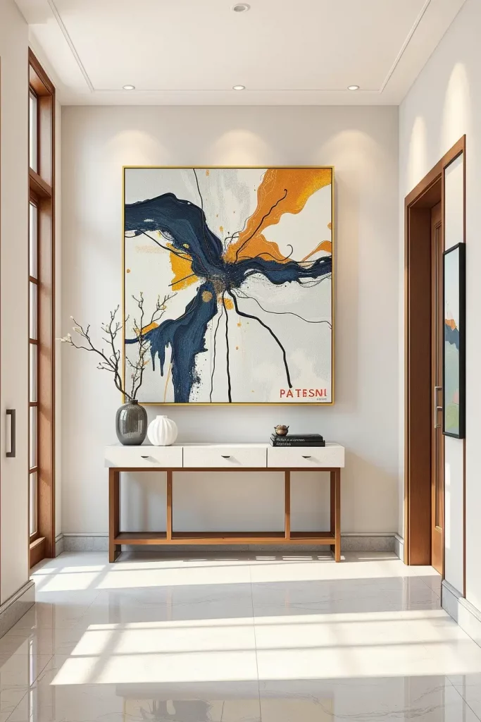 Entryway with line-art mural