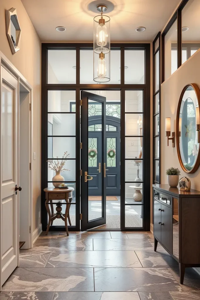 Modern glass and metal entry door