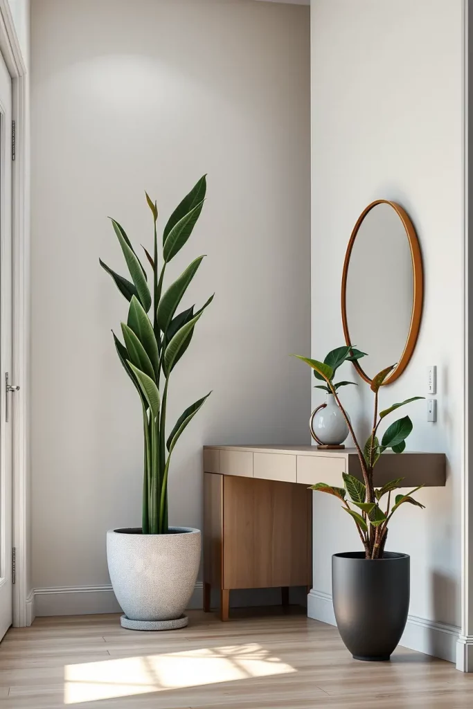Modern planters with greenery