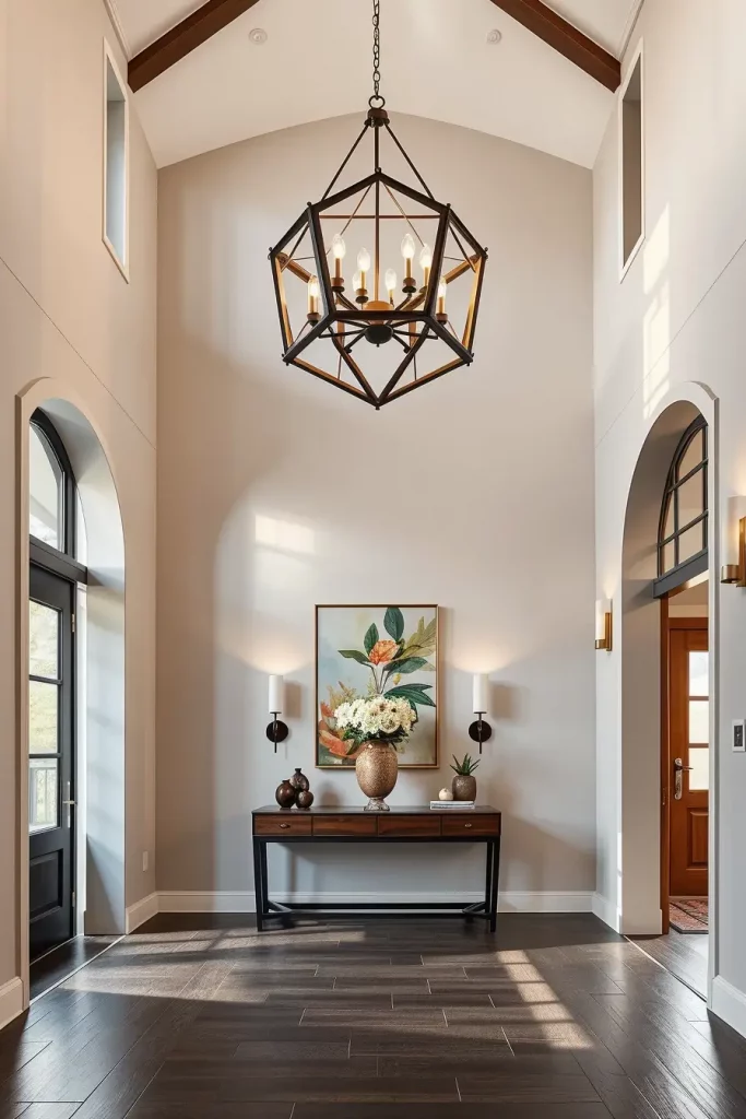 Globe chandelier in entryway