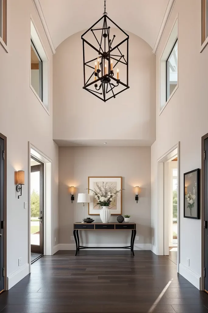 Mid-century chandelier in small entry