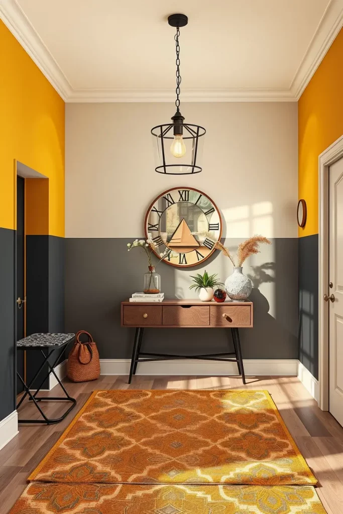 Color block wall in entryway