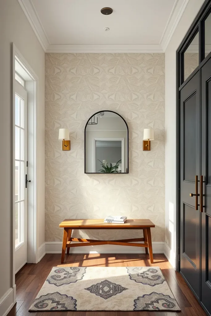 Textured wallpaper in entryway