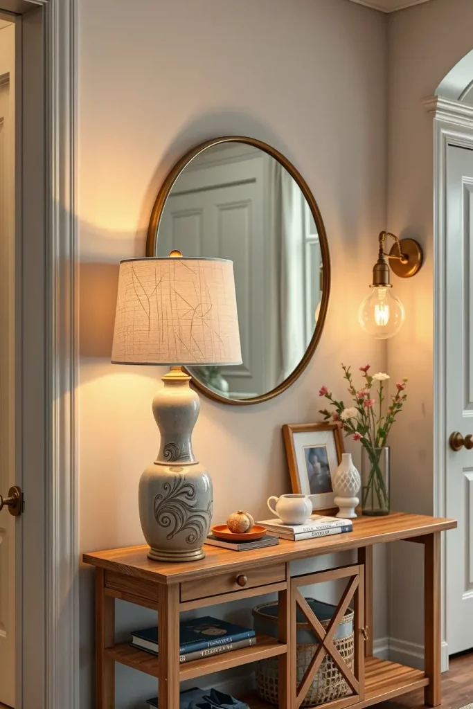 Table lamp on entry table