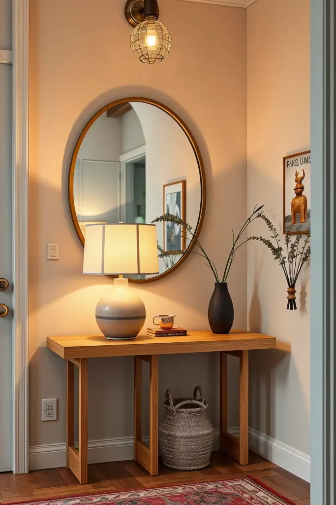 Entry table with lamp and decor