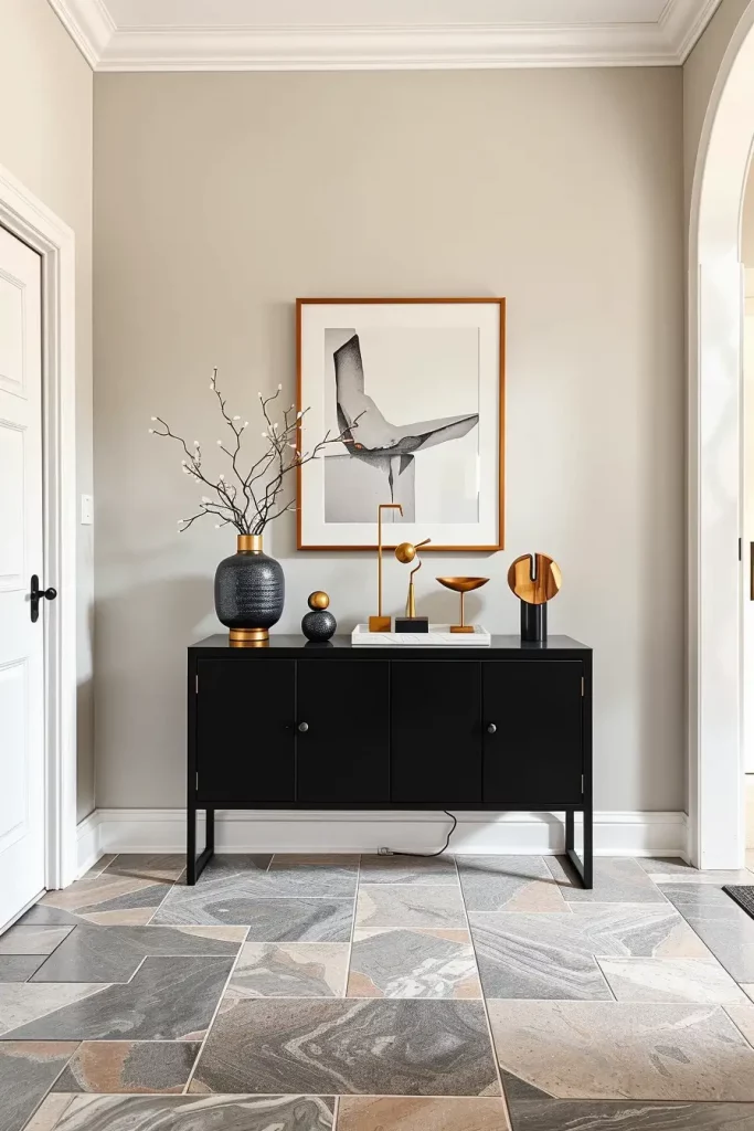 Collection of small sculptures on entry table